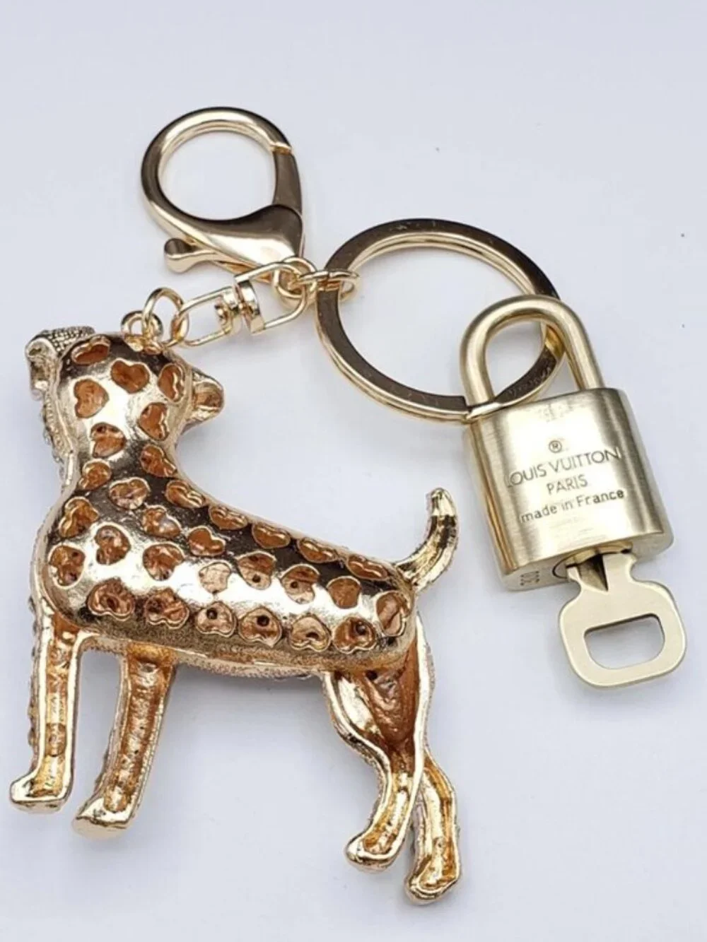 Authentic Louis Vuitton Gold Padlock 🔒 Shiny LV Key + Unbranded Dog Bag Charm